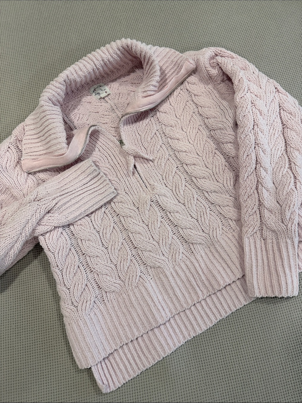 Hippie Rose Cable-Knit Half-Zip Sweater — Light Pink